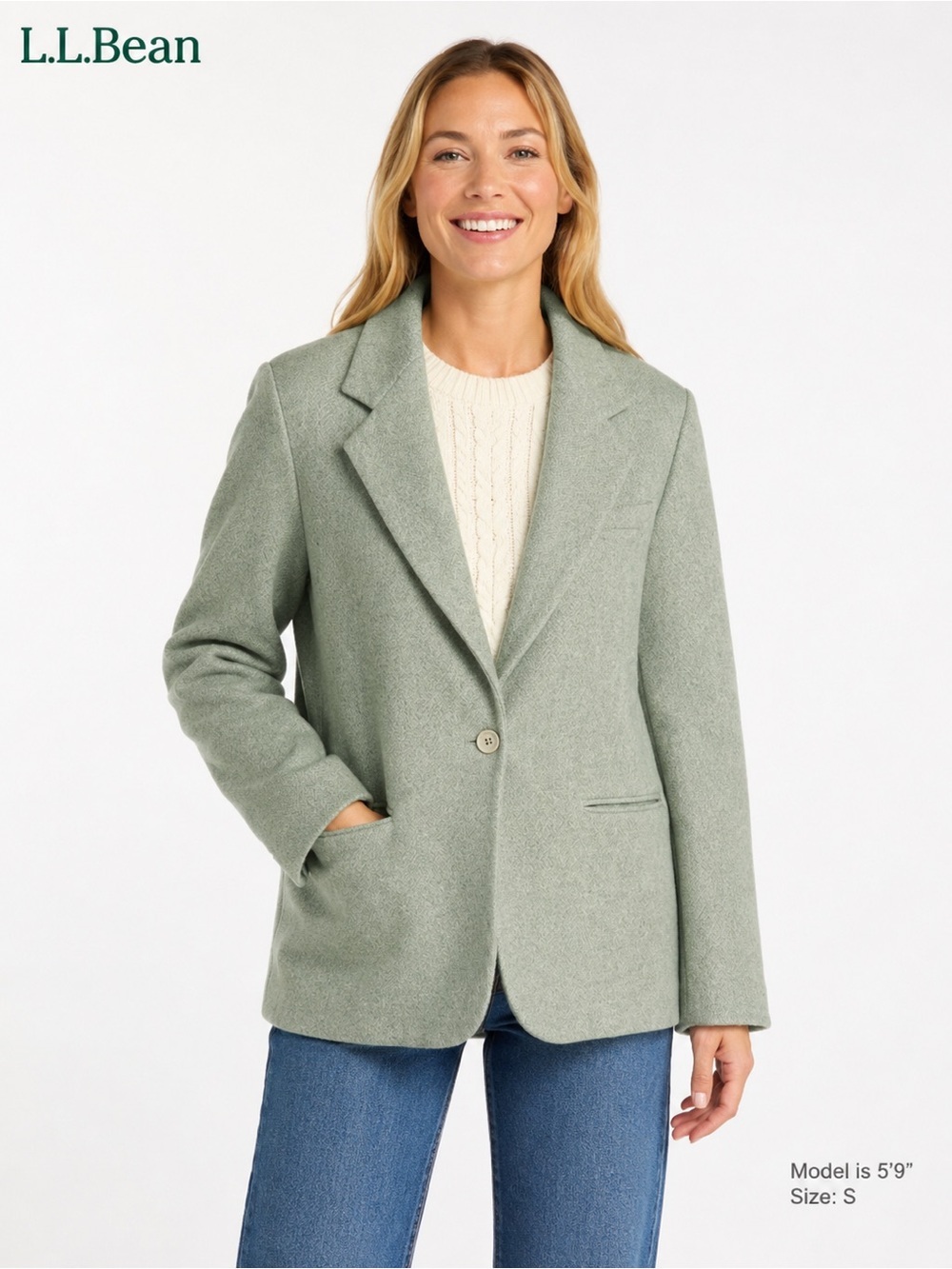 L.L. Bean vintage green/Gray Wool Blend Single-Button Blazer